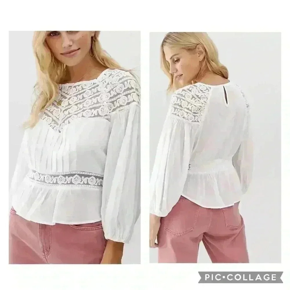 Free People Top blouse Free Sweet Mornings Lace Open Back coquette size xsmall